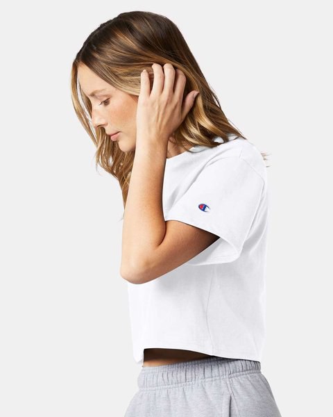 Champion T453W - Ladies Cropped Heritage T-Shirt - White | Wordans USA